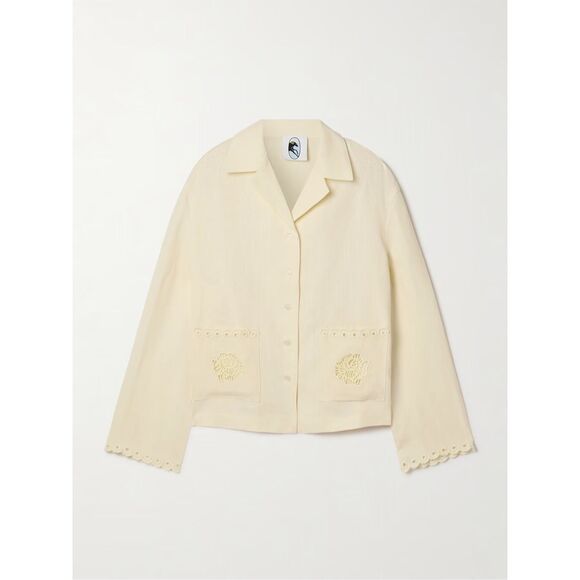 Sleeper Sophia Linen Embroidered Blouse in Cream Size Large - Picture 2 of 10